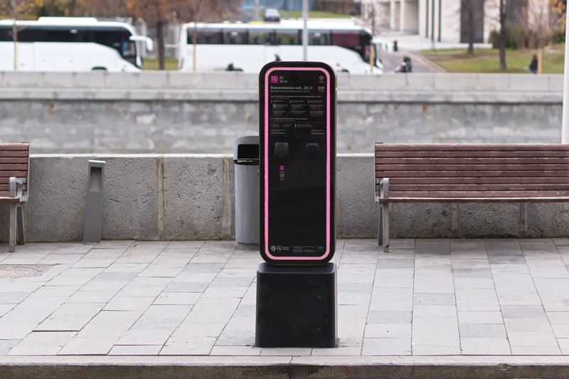 Electric vehicle charging station on a city street
